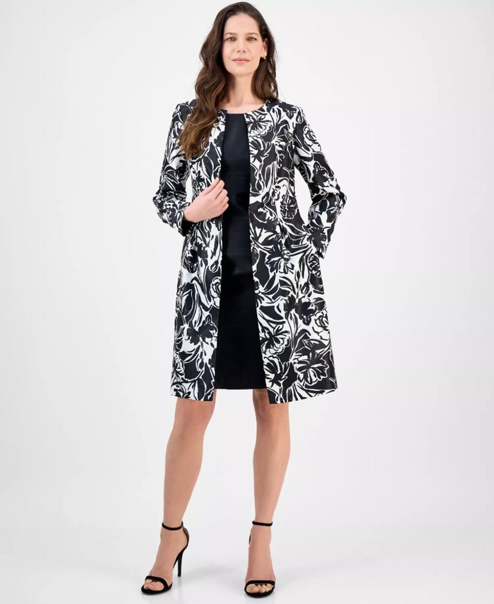 Le Suit Women Black/White Floral Elegant Jacket Topper & Dress Petite Size 14P